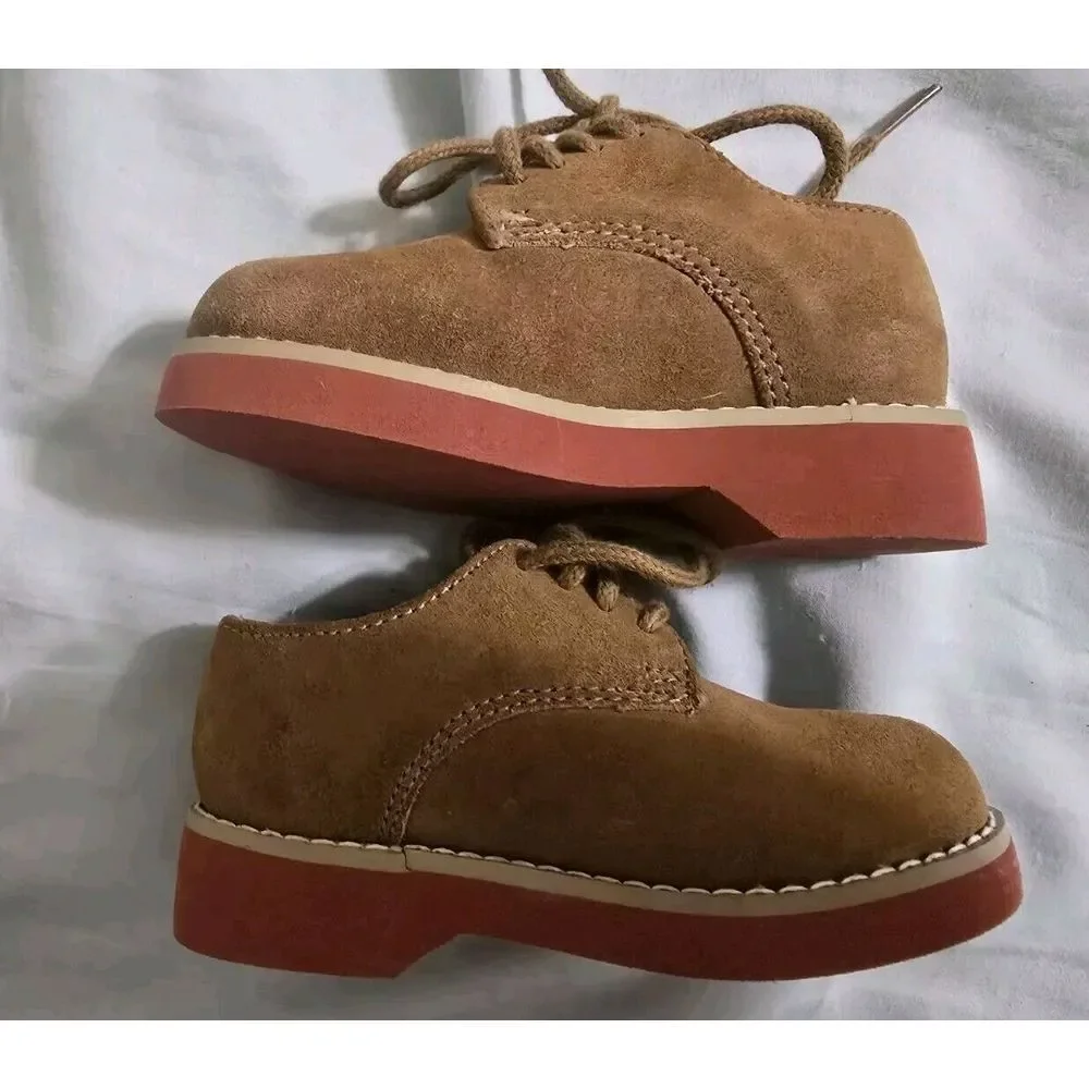 Drexlite Kids Unisex Buck Oxfords Classic Retro Tan Leather Suede Dress Shoes 5M